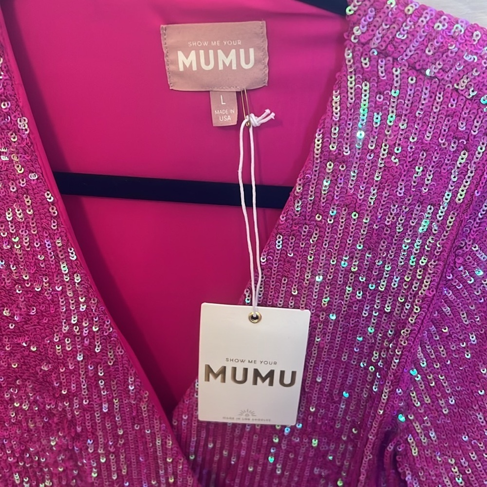 Show Me Your MuMu Party Hop Sparkling Hot Pink Sequin Party Mini Dress Barbie Lg - Picture 5 of 7